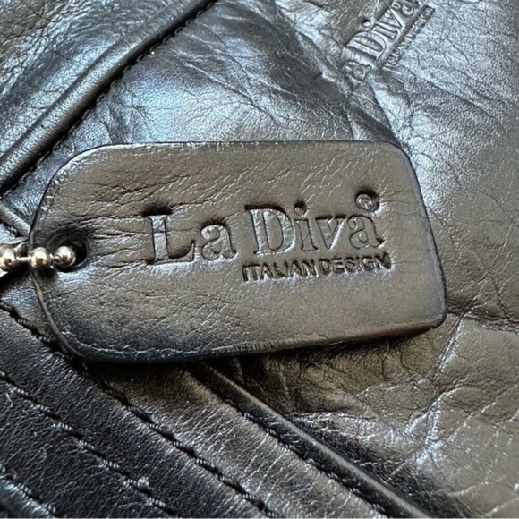 Vintage La Diva Black Italian Design Leather Purse Shoulder Bag - Made in Italy - Picture 7 of 16